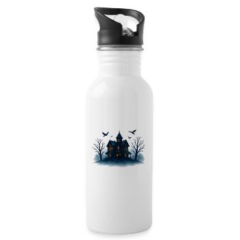 Blue Haunted House in the Moonlight - Water bottle with straw - white - Right