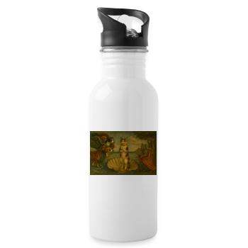 Cats on Shell Stage in Painting Style - Water bottle with straw - white - Right