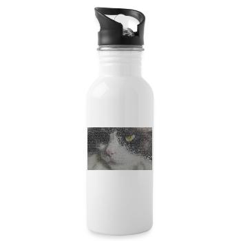 Katzenporträt Mosaik - Trinkflasche mit integriertem Trinkhalm - Weiß - Rechts