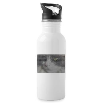 Cat portrait in glitch look - Water bottle with straw - white - Right