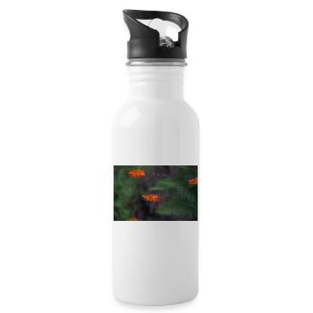 Orange Bloom on Arching Stem - Water bottle with straw - white - Right
