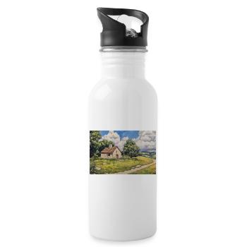 Illustration einer Naturlandschaft - Trinkflasche mit integriertem Trinkhalm - Weiß - Rechts
