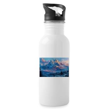 Illustration of a Mountain Landscape - Water bottle with straw - white - Right