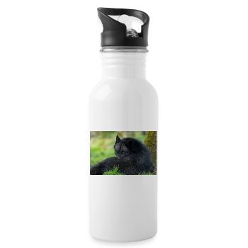 Schwarzer Wolf in Ruhe - Trinkflasche mit integriertem Trinkhalm - Weiß - Rechts