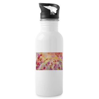 Pastellblüten Farbwirbel Muster - Trinkflasche mit integriertem Trinkhalm - Weiß - Rechts