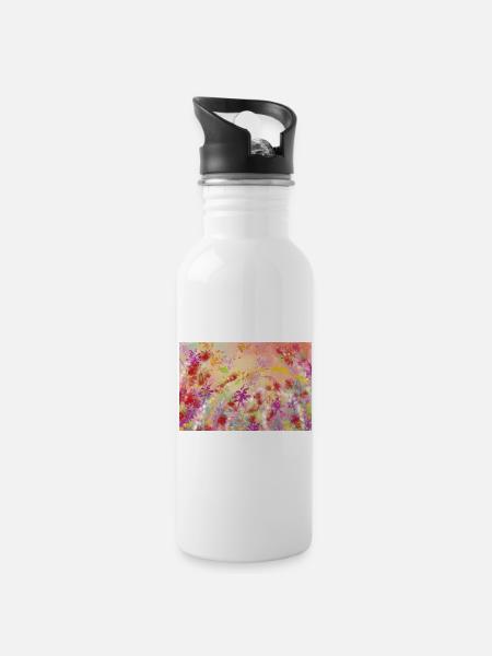Pastellblüten Farbwirbel Muster - Trinkflasche mit integriertem Trinkhalm - Weiß