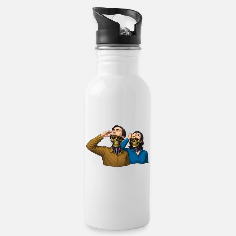 WIR SIND HIER – Geek & Science-Fiction - Trinkflasche mit integriertem Trinkhalm - Weiß