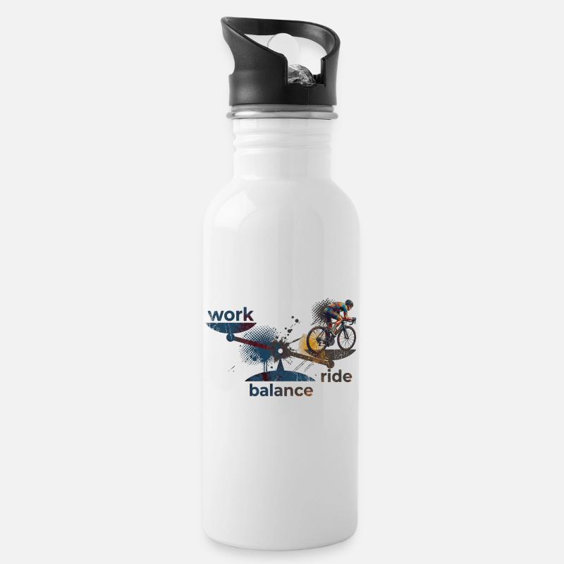 work - ride - balance: Achte darauf! - Trinkflasche mit integriertem Trinkhalm - Weiß