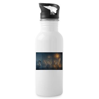 Nachtfeuer der Schwäne - Trinkflasche mit integriertem Trinkhalm - Weiß - Rechts