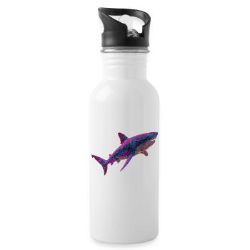 Neon Hai Leuchtend Cyberpunk Haifisch Grafik - Trinkflasche mit integriertem Trinkhalm - Weiß - Rechts