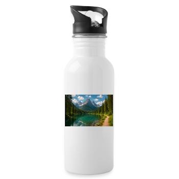 Mountain lake path in the forest - Water bottle with straw - white - Right