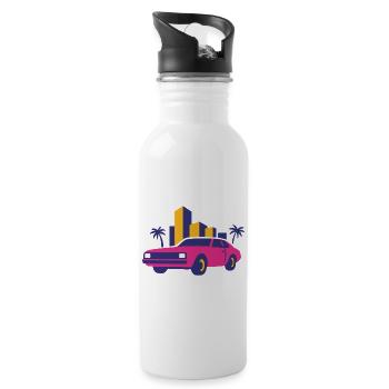 Retro Neon Skyline Limousine - Water bottle with straw - white - Right