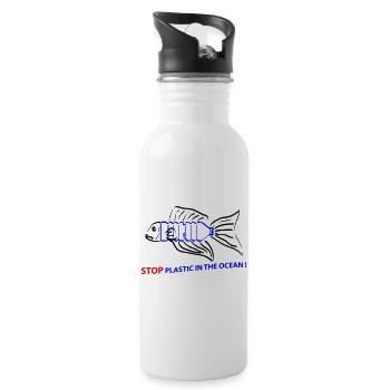 poissons et plastique - Gourde avec paille intégrée - blanc - Droite
