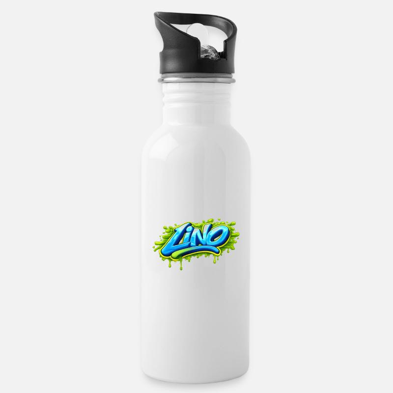 GRAFFITI-NAME LINO FÜR PERFEKTES GESCHENK DRUCKBAR - Trinkflasche mit integriertem Trinkhalm - Weiß