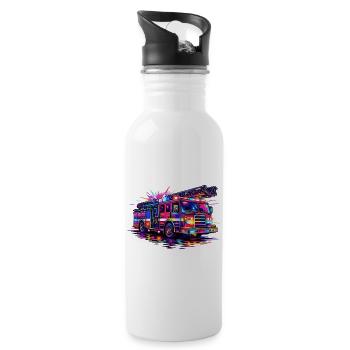 Fire Truck Neon Colors Fire Truck Vehicle Car - Water bottle with straw - white - Right