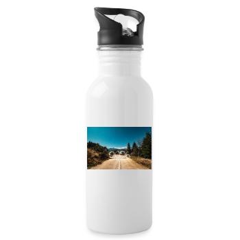 Year 2026 Light Painted with snowy mountains - Water bottle with straw - white - Right