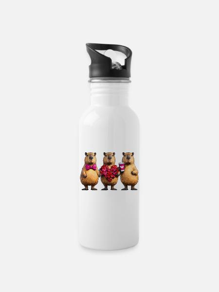 Liebesbiber Trio - Trinkflasche mit integriertem Trinkhalm - Weiß