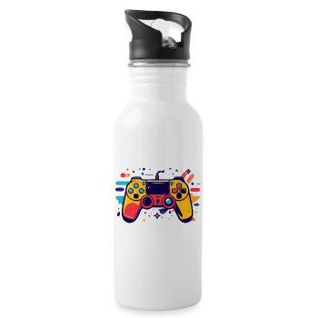 Farbiger Spielcontroller Gaming Popkunst Motiv - Trinkflasche mit integriertem Trinkhalm - Weiß - Rechts