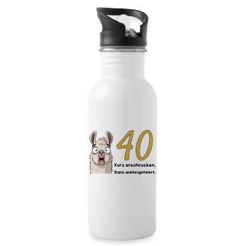 40 Geburtstag – Kurz erschrocken, dann gefeiert - Trinkflasche mit integriertem Trinkhalm - Weiß - Rechts