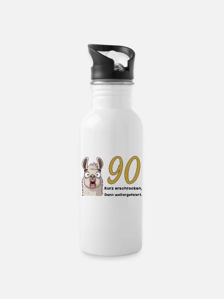 90 Geburtstag – Kurz erschrocken, dann gefeiert - Trinkflasche mit integriertem Trinkhalm - Weiß