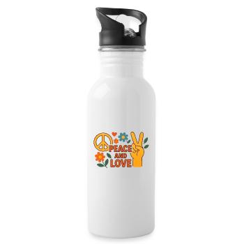 Peace and Love Retro Floral - Water bottle with straw - white - Right