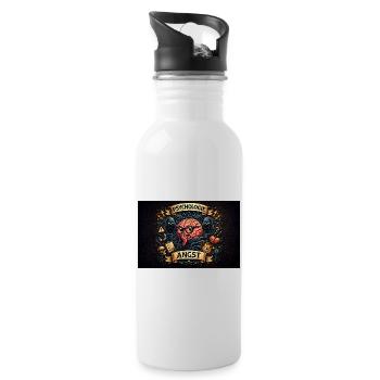 Anxiety Psychology Cartoon Brain - Water bottle with straw - white - Right