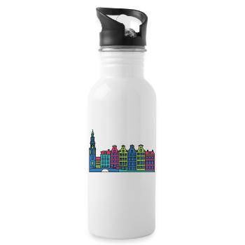 Amsterdam City Skyline Canal beherbergt Linienzeichnungen - Trinkflasche mit integriertem Trinkhalm - Weiß - Rechts