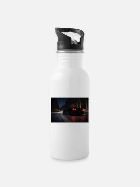 Night Sports Car on the Road - Water bottle with straw - white