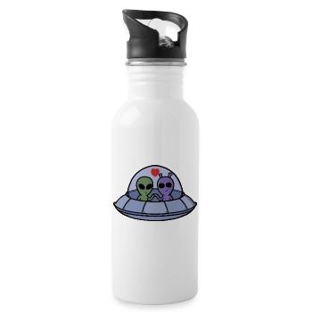 Adorable Alien Couple with Hearts Galactic Romance - Water bottle with straw - white - Right