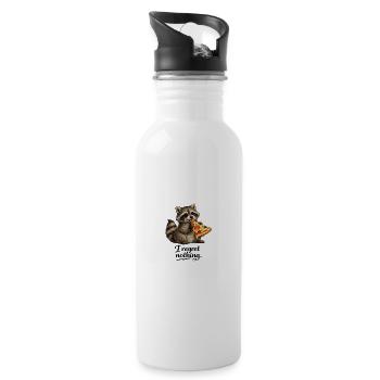 I Regret Nothing – Funny Raccoon Pizza Shirt - Water bottle with straw - white - Right