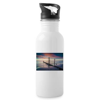 Sunrise on the Baltic Sea beach - Water bottle with straw - white - Right