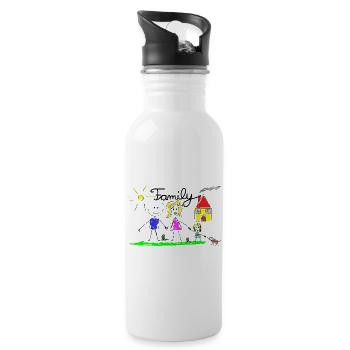 Family Line Drawing - Water bottle with straw - white - Right