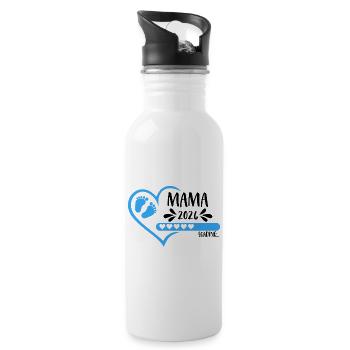 Mama 2026 loading Herz Babyfüße blau Junge - Trinkflasche mit integriertem Trinkhalm - Weiß - Rechts