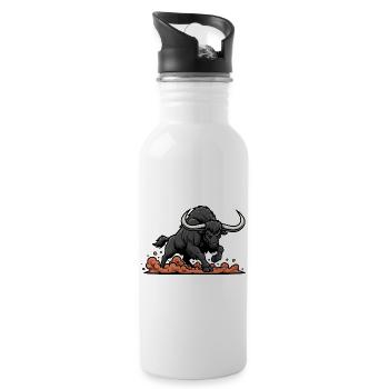 Black Buffalo Charge Maskottchen Buffalo Power - Trinkflasche mit integriertem Trinkhalm - Weiß - Rechts