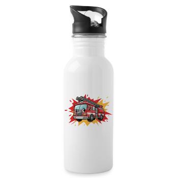 Cartoon Fire Truck - Water bottle with straw - white - Right