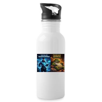 Digitaler Tech-Kämpfer oder träger Dino - Trinkflasche mit integriertem Trinkhalm - Weiß - Rechts