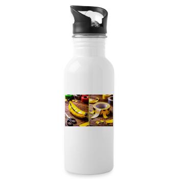 Yellow Tape Bananenkunst - Trinkflasche mit integriertem Trinkhalm - Weiß - Rechts