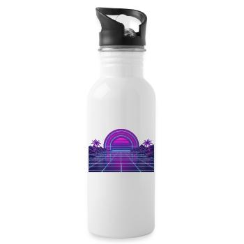 Retro Synthwave Sunset Neon Motif 80s - Water bottle with straw - white - Right