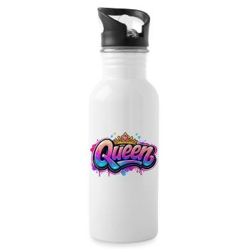 Queen Graffiti Kronen-Design - Trinkflasche mit integriertem Trinkhalm - Weiß - Rechts