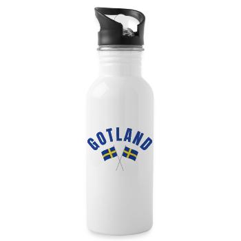 Gotland Swedish Flags  - Water bottle with straw - white - Right