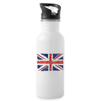 Union Flag Skizze - Trinkflasche mit integriertem Trinkhalm - Weiß - Rechts