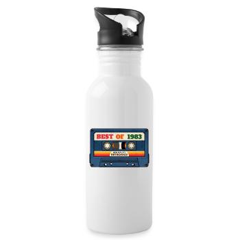 Best of 1983 – Retro Mixtape im Vintage-Look - Trinkflasche mit integriertem Trinkhalm - Weiß - Rechts