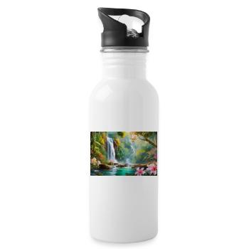 Dschungelwasserfall Traum - Trinkflasche mit integriertem Trinkhalm - Weiß - Rechts