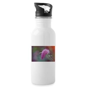 Pink Brushed Flower - Water bottle with straw - white - Right