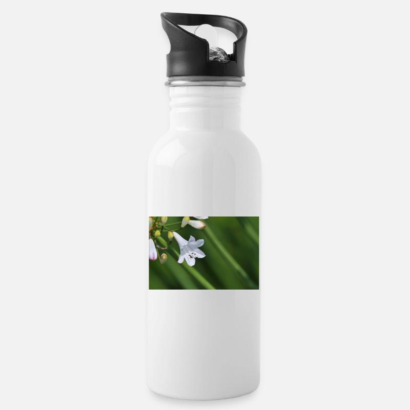Weiße Lilienblüte Makro - Trinkflasche mit integriertem Trinkhalm - Weiß