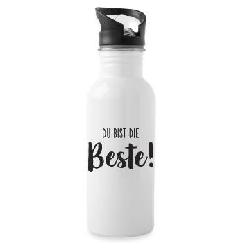 Du bist die Beste – Liebevolles Textdesign - Trinkflasche mit integriertem Trinkhalm - Weiß - Rechts