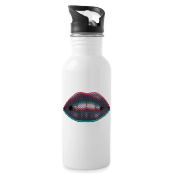 Gepunktete Neonlippen - Trinkflasche mit integriertem Trinkhalm - Weiß - Rechts