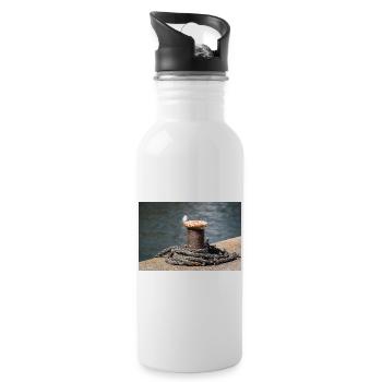 Poller im Hafen von Büsum Deutschland Poster - Trinkflasche mit integriertem Trinkhalm - Weiß - Rechts