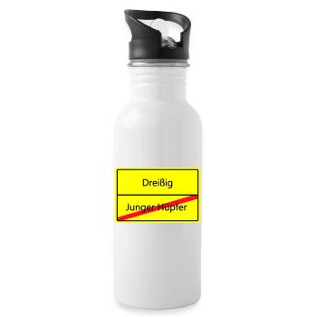 Warnschild Humor: Junger Hüpfler - Trinkflasche mit integriertem Trinkhalm - Weiß - Rechts