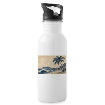 Fuji Küstenholzschnitt Palmenstrand - Trinkflasche mit integriertem Trinkhalm - Weiß - Rechts